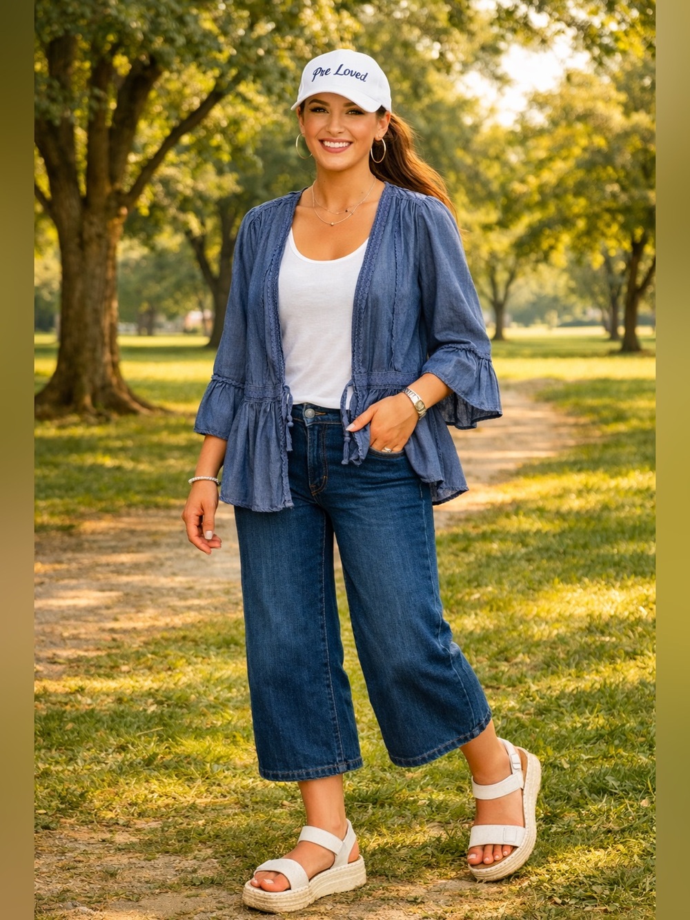 Matilda Jane  Women's Blue Open-Front Peplum Cardigan size Large